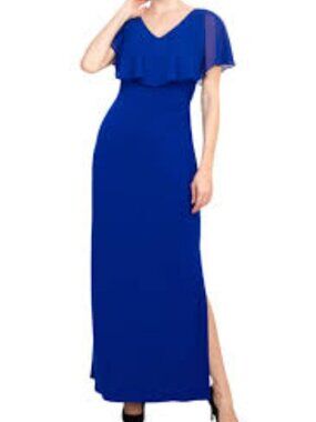 Connected Apparel Blue Flutter Sleeve V-Neck Dress, size 8P
